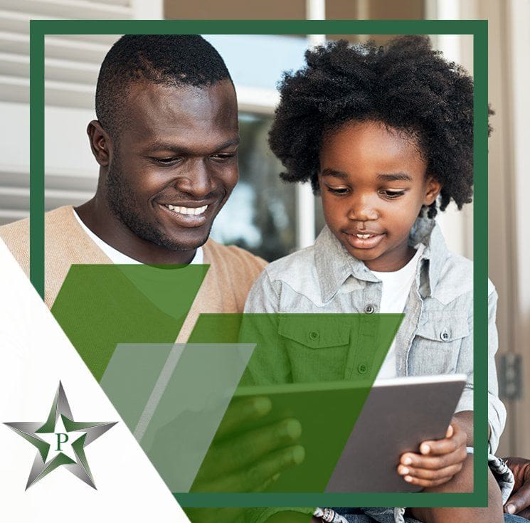 Houston Personal Injury Lawyer - Payne Law Firm father and daughter smiling and looking at tablet together