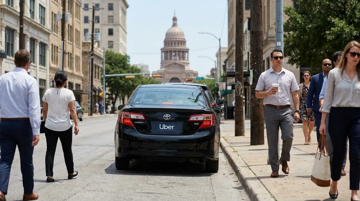Uber-branded Toyota Camry parked on downtown street near state capitol building