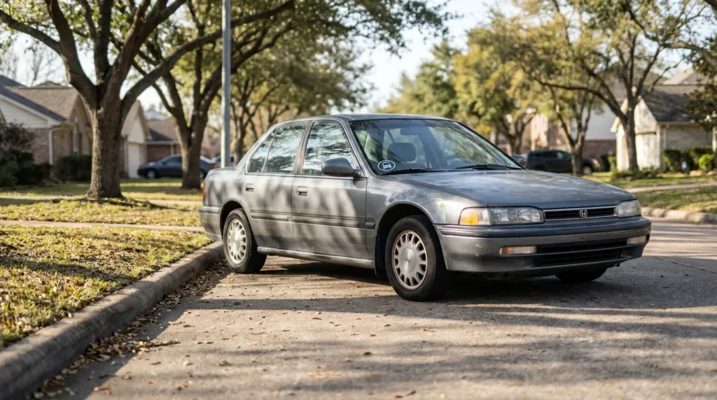Honda Accord sedan parked on residential street beside curb and trees